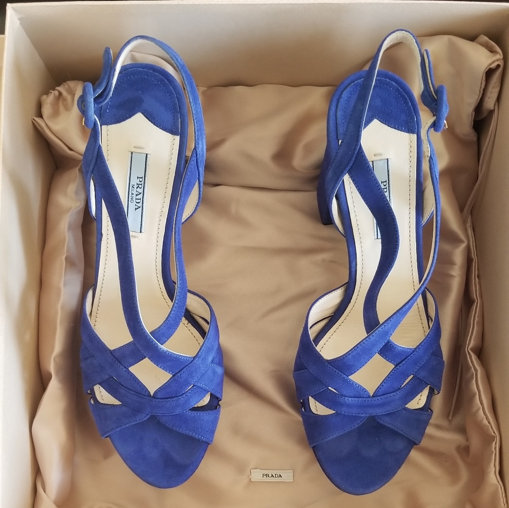 Brand new Prada platform sandals _ royal blue suede